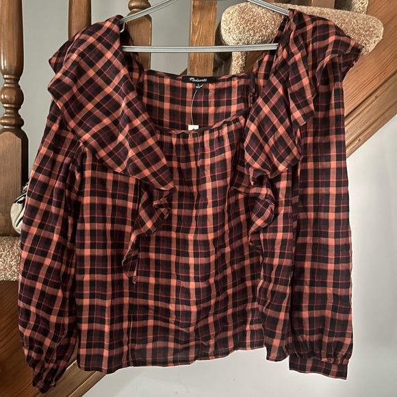 *SOLD* Madewell Plaid Ruffle Blouse - Picture 1 of 6
